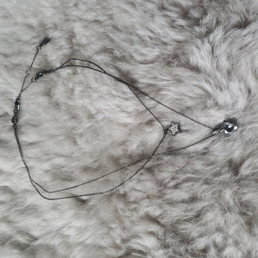 Juicy Couture Double Layer Hematite Star and Heart Crystal Pave Necklace - Picture 5 of 11